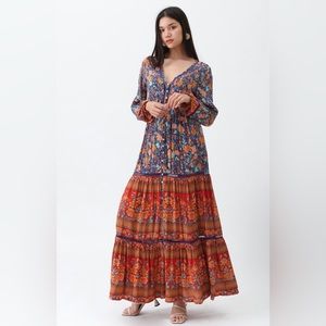 BOHO PSYCHEDELIC FLORAL MAXI DRESS SIZE LARGE